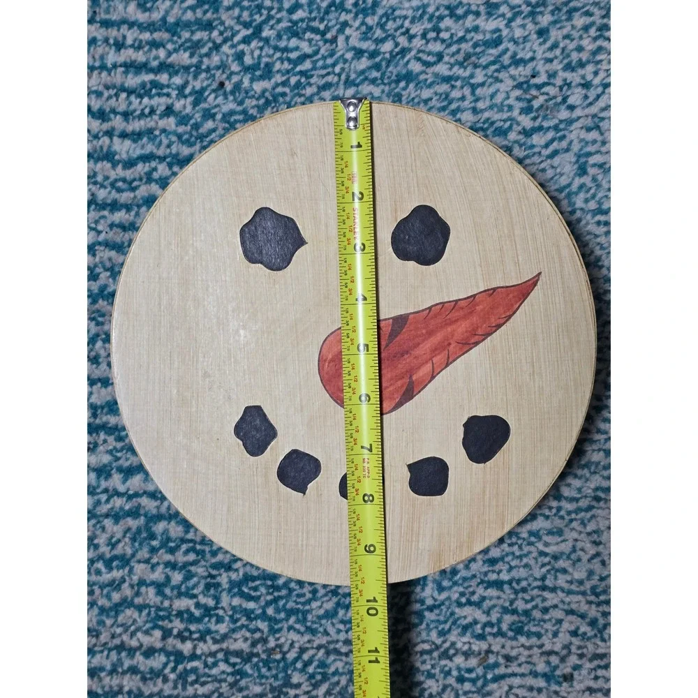 Round Snowman Face Christmas Ornaments Set of 7‎ Wood Sleigh Lights Mittens wood